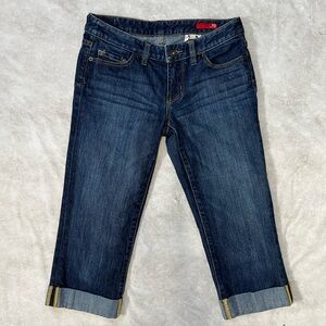 Vintage Express X2 Denim Women's Cuffed Dark Blue Stretch Capri Jeans Size 4